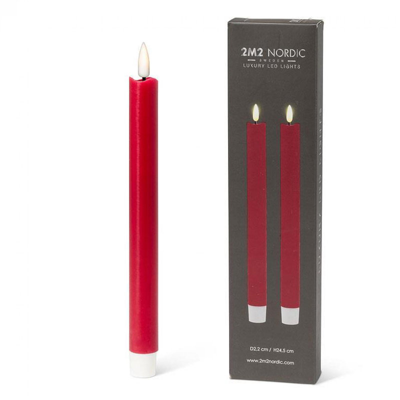Set Of 2 Led Taper Candle, Red