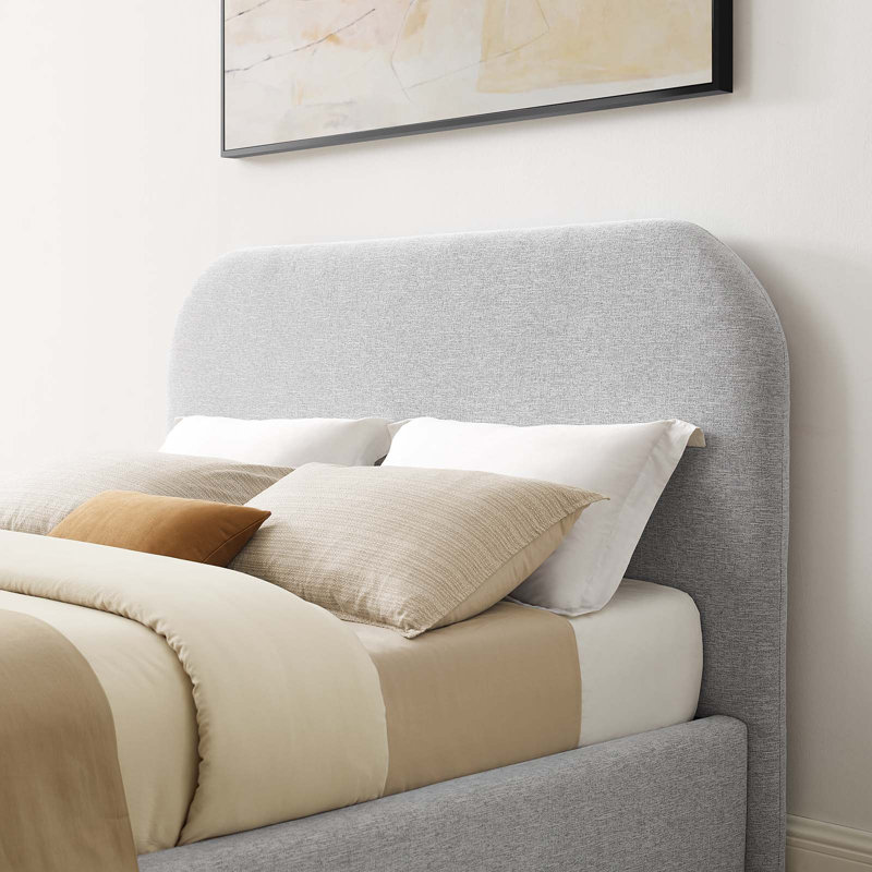 Belle Platform Upholstered Bed, Heathered Weave Light Gray, Queen