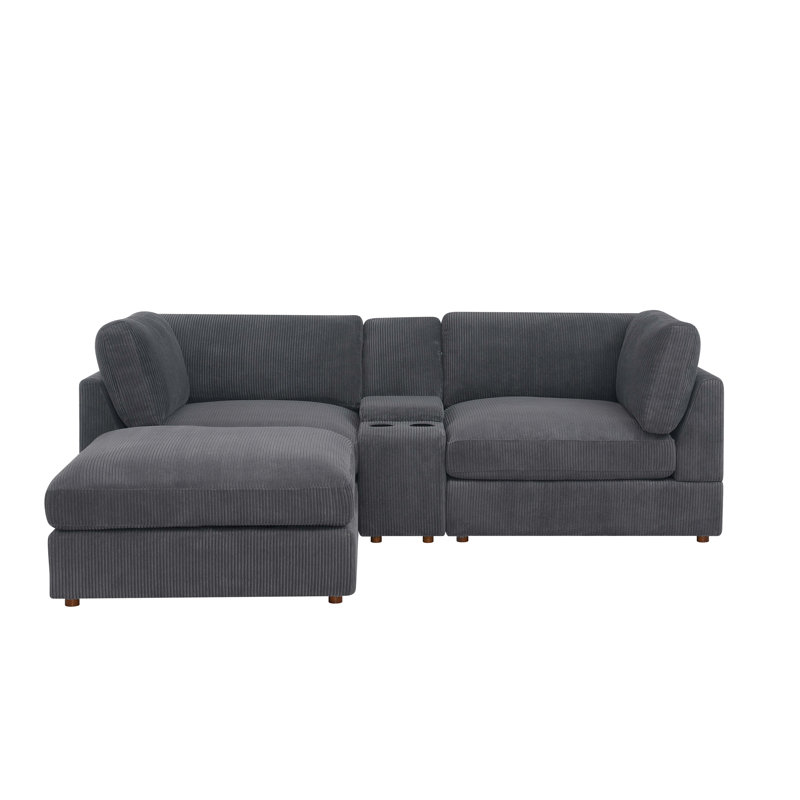 Canapé modulaire en velours côtelé Astrakane, Gris foncé