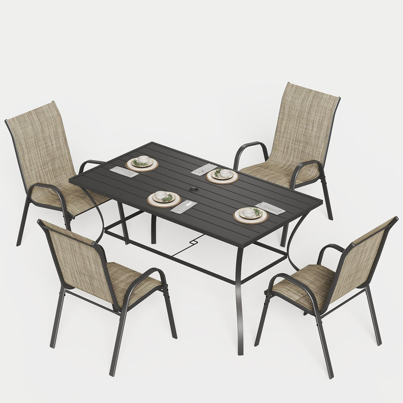Ensemble repas extérieur pour 4 personnes Kensen, Brun