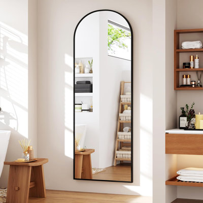 Miroir de plancher arqué pleine longueur avec cadre en métal, mural ou autoportant, pour la chambre à coucher ou le vestibule