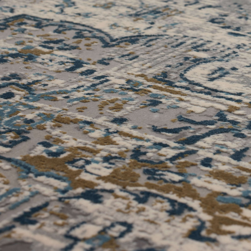 Dorset Blue Rectangular Wool and Viscose Area Rug