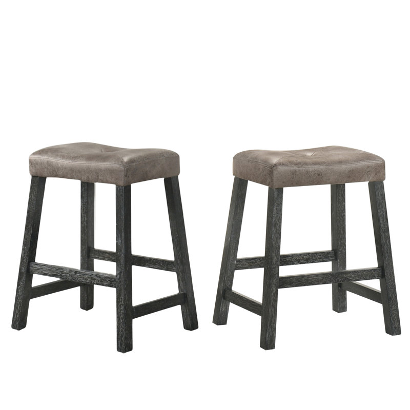 Ensemble de tabouret de bar rustique en bois de 2 à 25 pouces avec siège en cuir (sans la table) Rustic