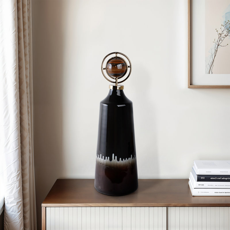 Sagebrook Home 20" Oscar Small Tiger's Eye Stone And Metal Bottle, 23" H x 7" W x 7" D