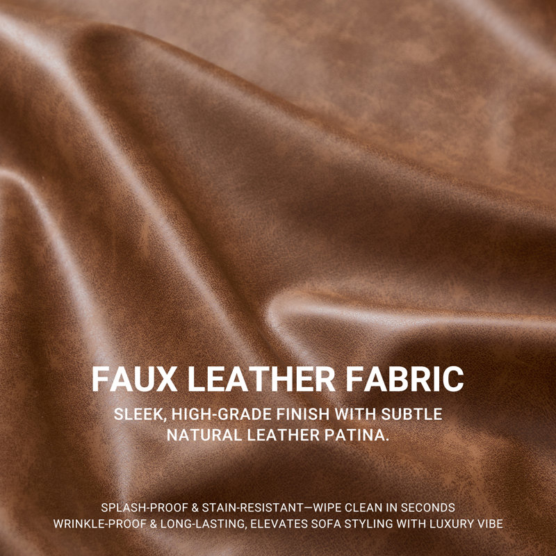 37 " Chenille Accent Chair, Brown Faux Leather