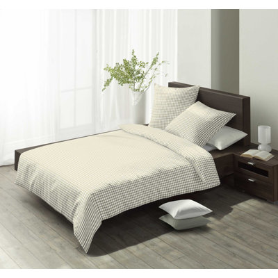 Cotton Chequered Duvet Cover Set with Pillow Shams Included