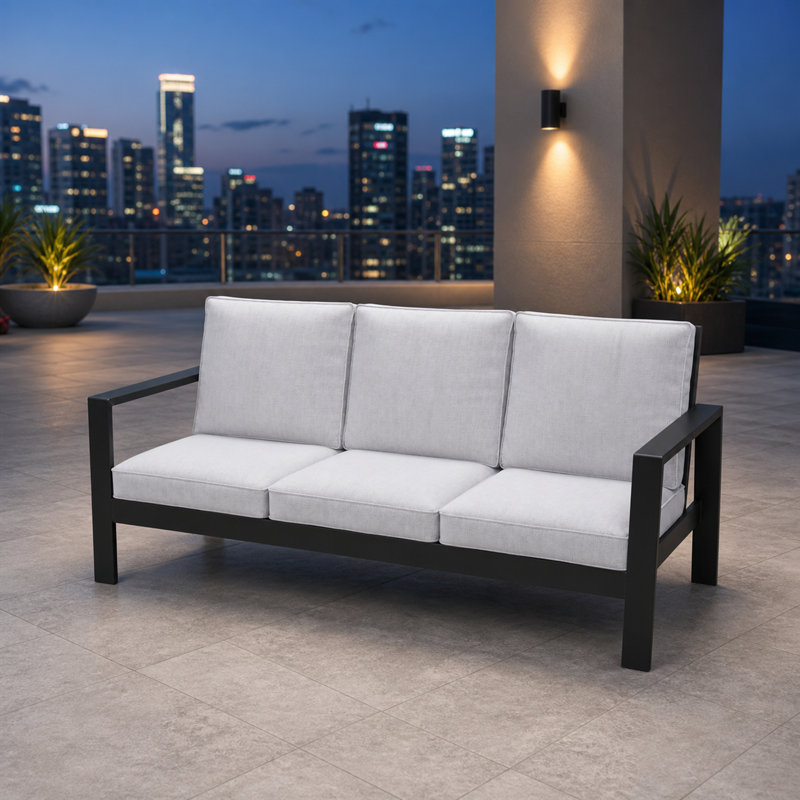 Canapé extérieur 3 places en aluminium de 75 pouces avec coussins, Gris clair / noir