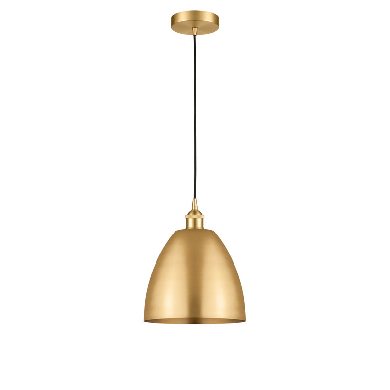 Luminaire suspendu conique à 1 lumière, Noir mat, Or satiné, H 12,88 po x l 9 po x P 9 po