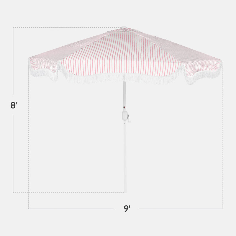 Parasol 9 pi Boho, Rose à rayures fines