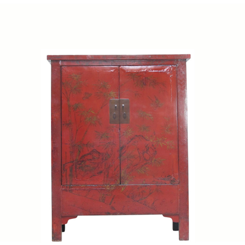 Chinoiserie-Style Hand-Painted Elm Cabinet