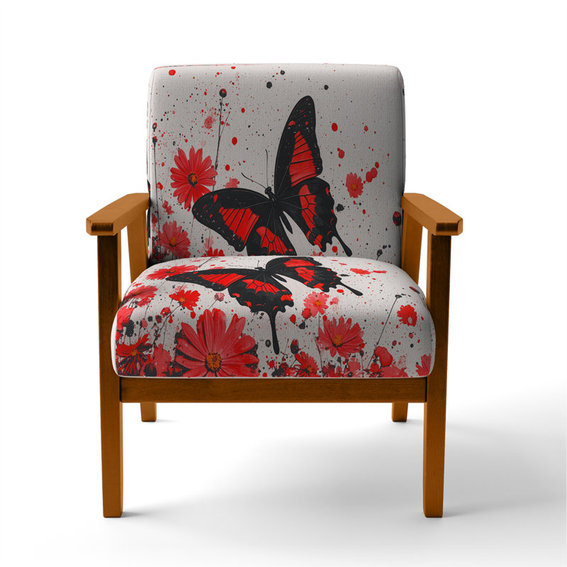 Chaise avec accoudoirs en velours Magiera, Rouge, Brun