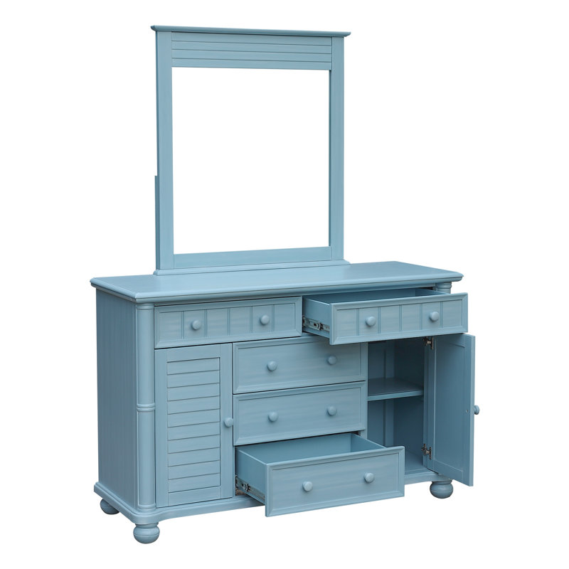 Commode 5 tiroirs avec miroir Beachfront, Bleu océan