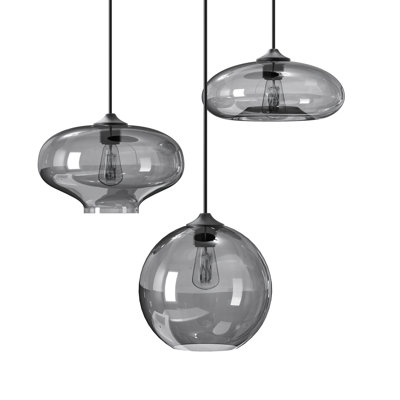 3 Lights Grey Glass Pendant Light Modern Minimalist Decor Led Chandelier