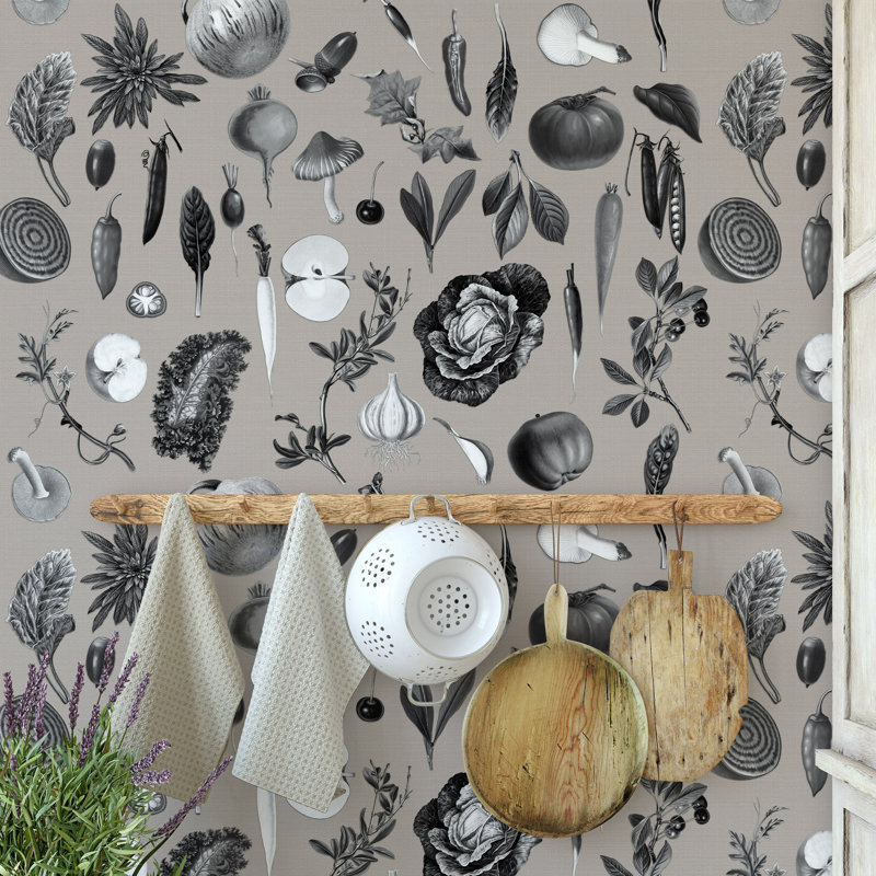 Kitchen Wallpaper Taupe Black