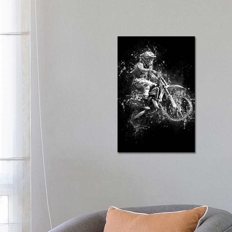 Impression sur toile tendue «Dirt Bike Jump» par Cornélin, H 26 po x l 18 po x 1,5 po