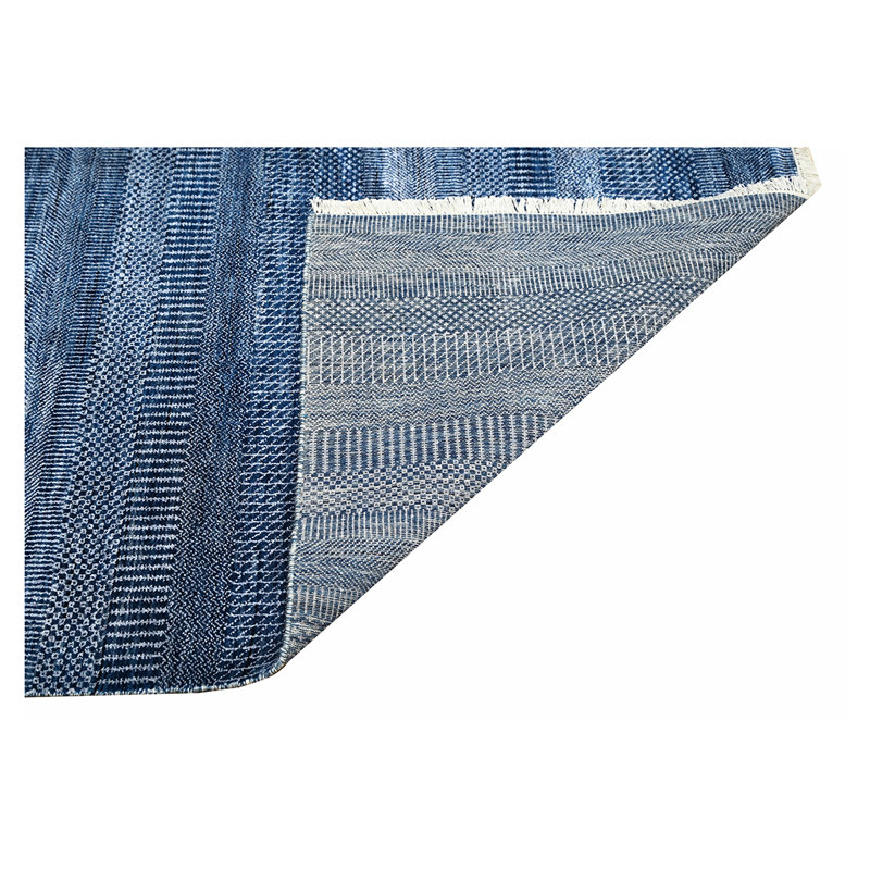 Tapis rectangulaire noué à la main bleu, Rectangle 8 pi x 10 pi
