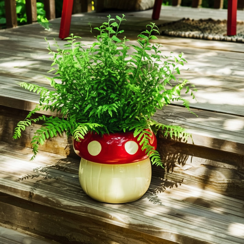 Sagebrook Home Porcelain 5" Red And White Mushroom Planter