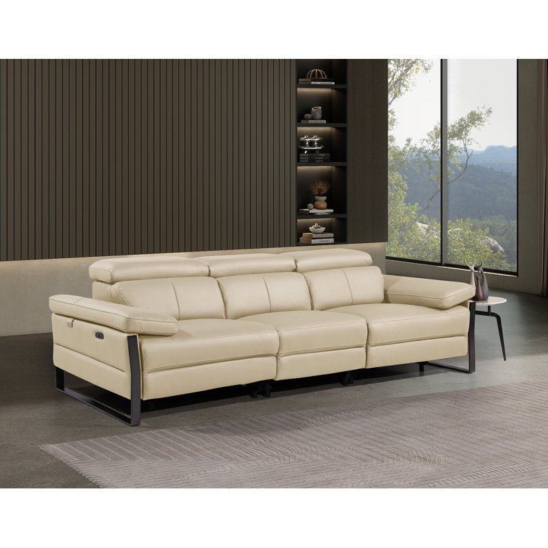 Top Grain Italian Leather Modular Power Triple Reclining Sofa With Power Headrests, Beige
