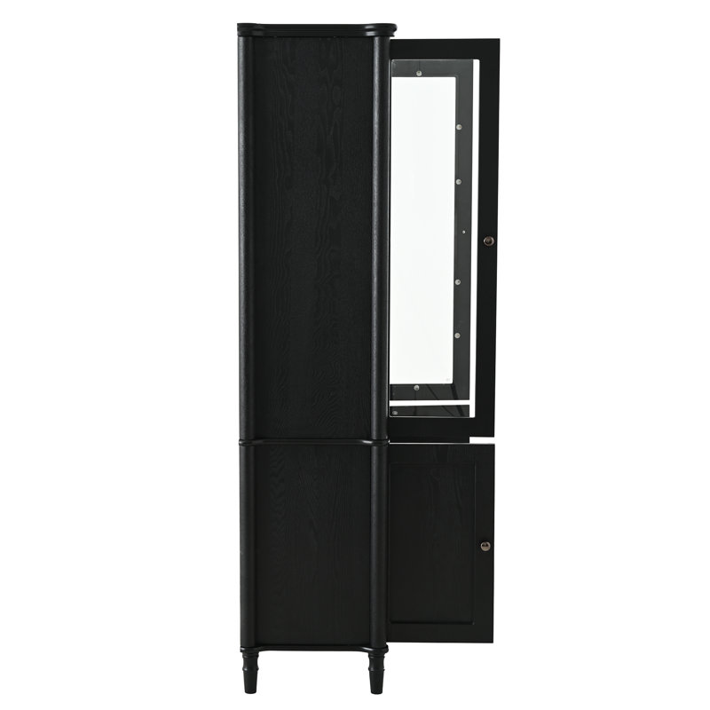 Armoire vitrée 73,3 "de style médiéval moderne, placard en bois massif avec 2 portes en verre trempé et 4 tablettes réglables