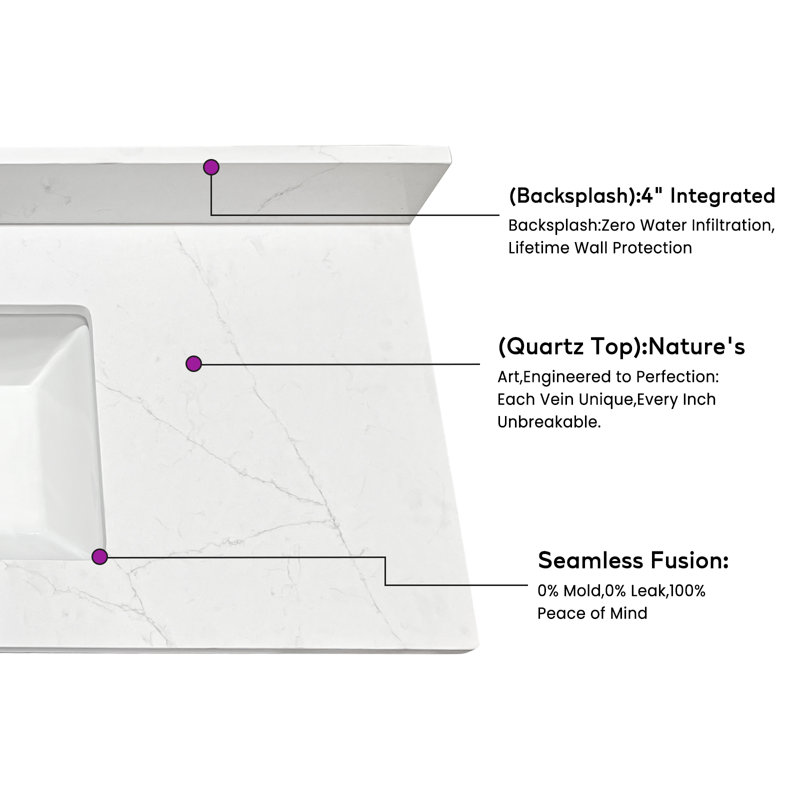 Plateau de meuble-lavabo rustique en quartz de 48 po avec lavabo en céramique de conception de haute qualité, sans meuble-lavabo