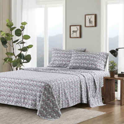 Grey Ski Jump Style 100% Cotton Flannel 4 Pcs Full Sheet , Brushed For A Soft And Pleasant Sensation, Twin/full Fitted 12" Mattresses, Queen/king/ King 14" Depth, With 1 Fitted, Flat Sheet, 2