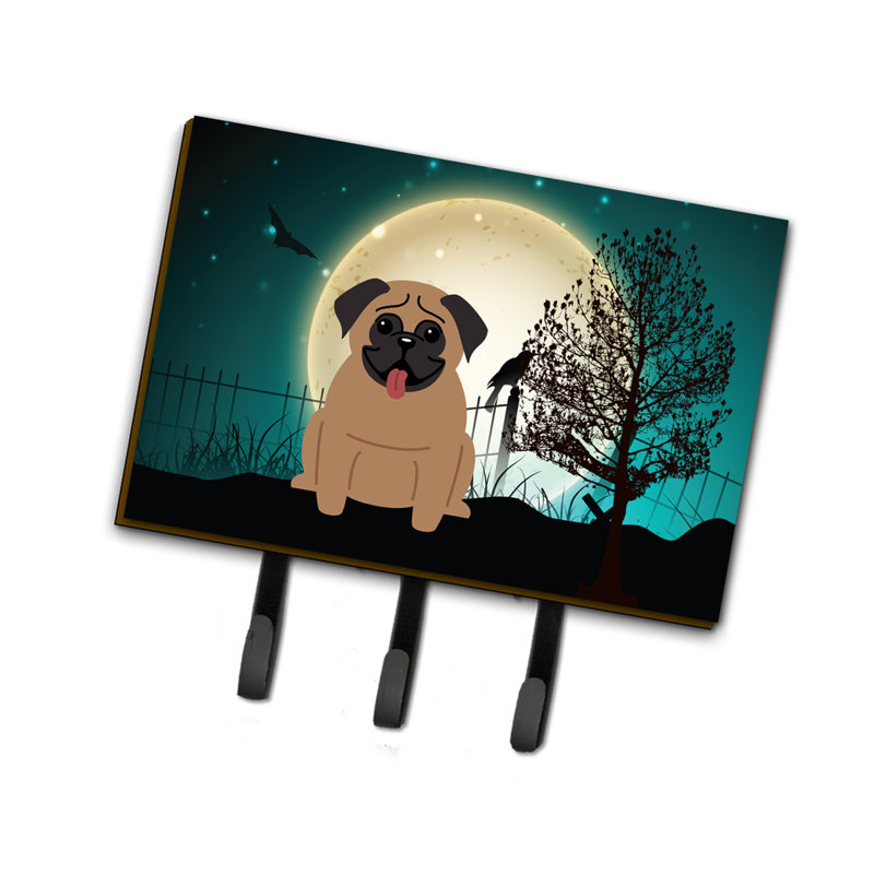 Wall Organizer with Key Hooks, Scary Pug, Brown