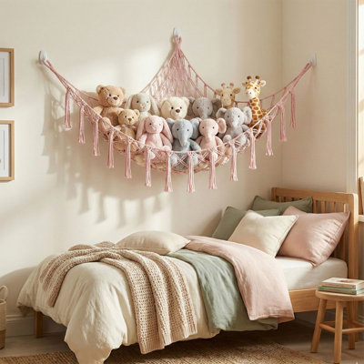Grand hamac de rangement pour animaux en peluche rose bébé