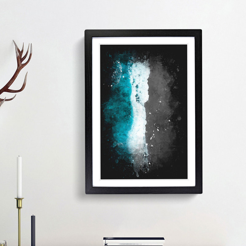 Black Sand Beach in Australia - Picture Frame Graphic Art Print, 45cm H x 33cm W x 2cm D, Black Framed