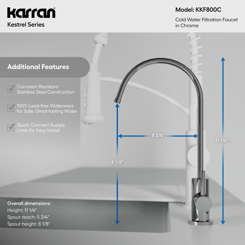 Robinet pour boisson à poignée simple Karran Kestrel, Chrome chrome