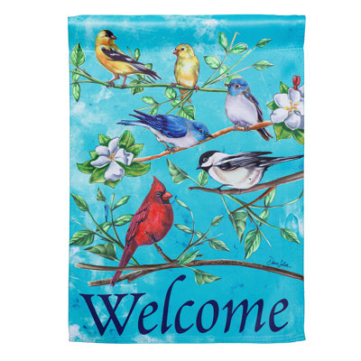 Drapeau de jardin multi oiseaux en suède