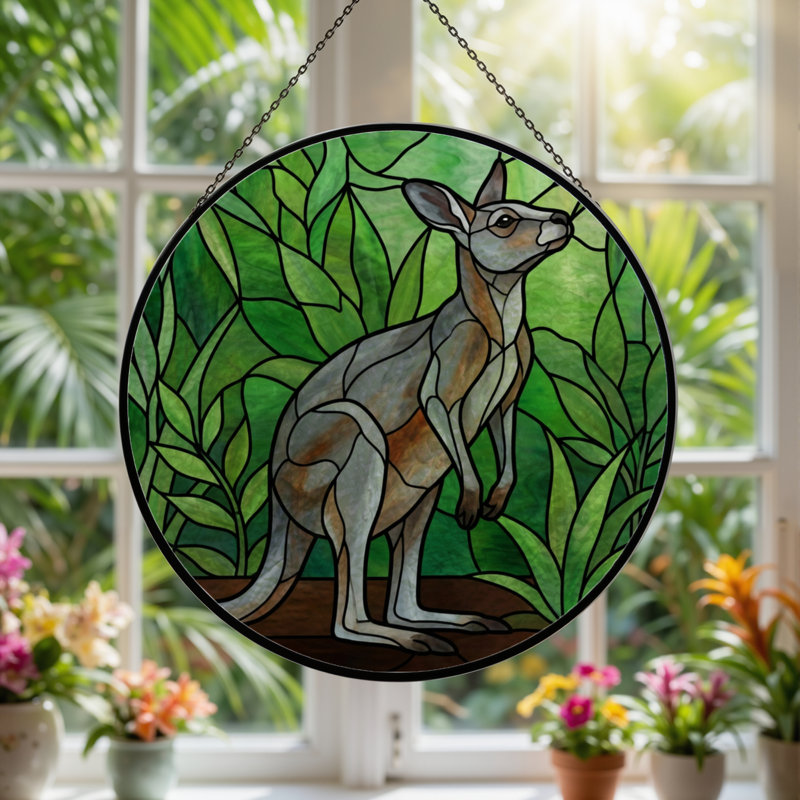 Panneau de vitrail en forme de feuilles de kangourou H 7,8 po, H 7,8 po x l 7,8 po