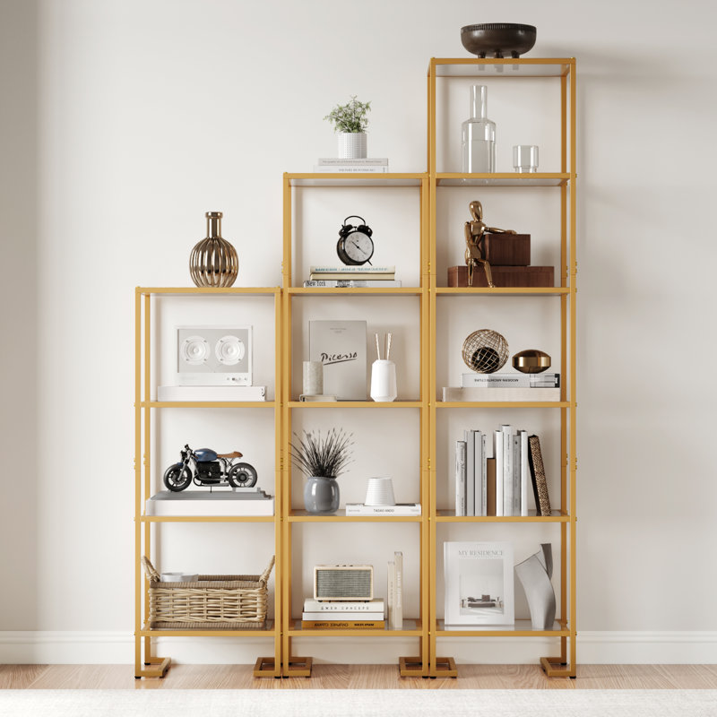 4-tier Glass Bookshelf, Tempered Glass Display Shelf, Modern Open Shelf Bookshelf, Slim Shelving Unit Bookcase For Living Room, Home Office, Bedroom, Golden