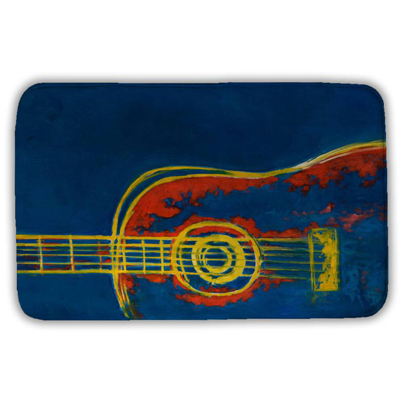 Modern blue abstract guitar Bath Mat with Non-Slip Backing - Quick Dry Memory Foam Bathroom Rug - Absorbent - Modern Plush Spa-Style - Machine Washable