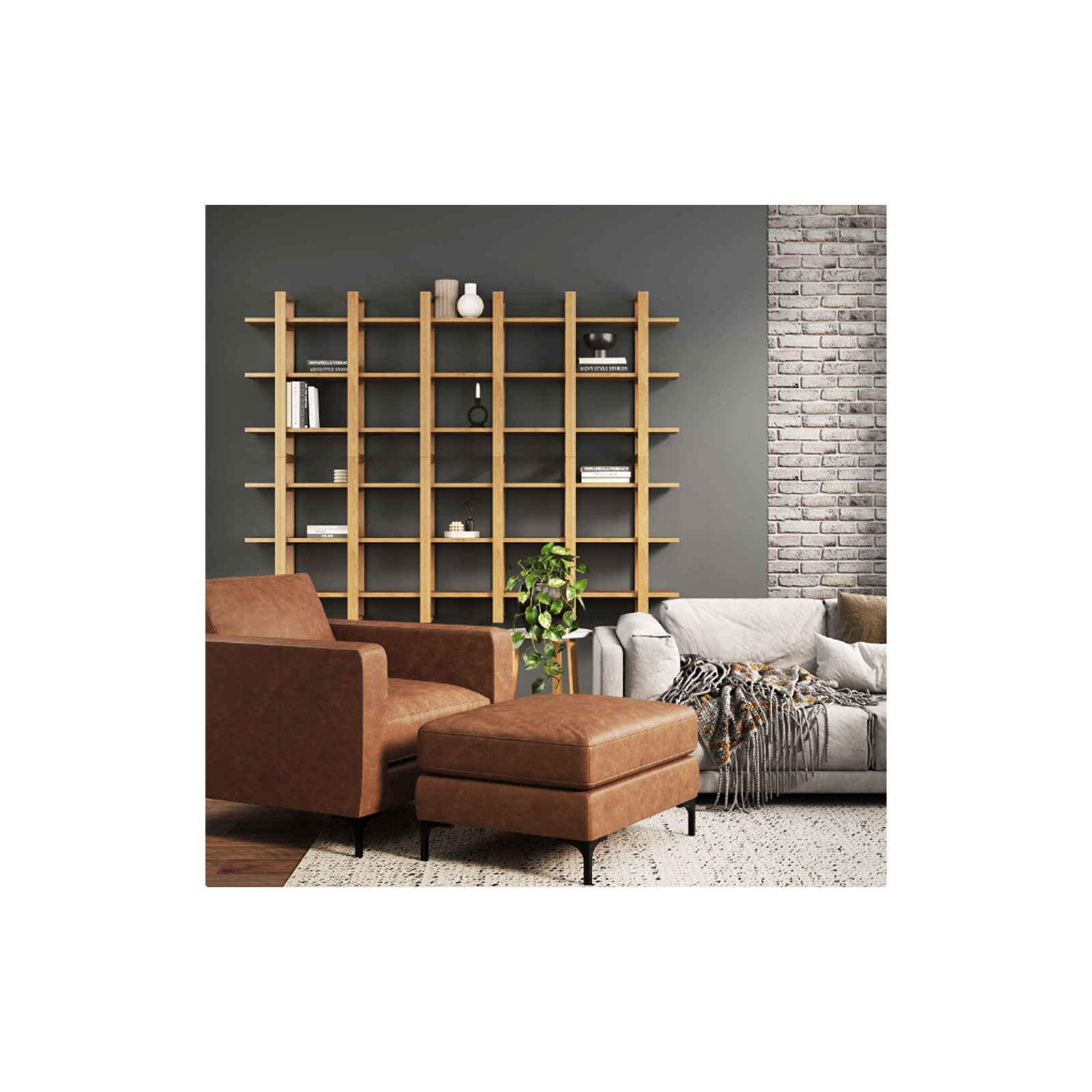 Solid Wood Floating Shelf with Adjustable Shelves, Natural Brown