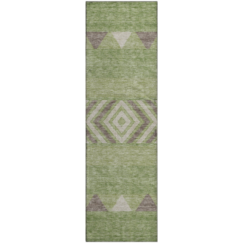 Premium Machine Washable Prisco Green Rug, Runner 2'3" x 7'6"