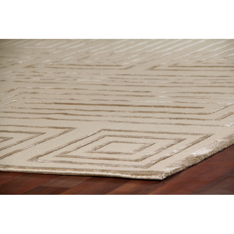 Metro-Velvet Geometric Area Rug in Beige, Rectangle 6' x 9'
