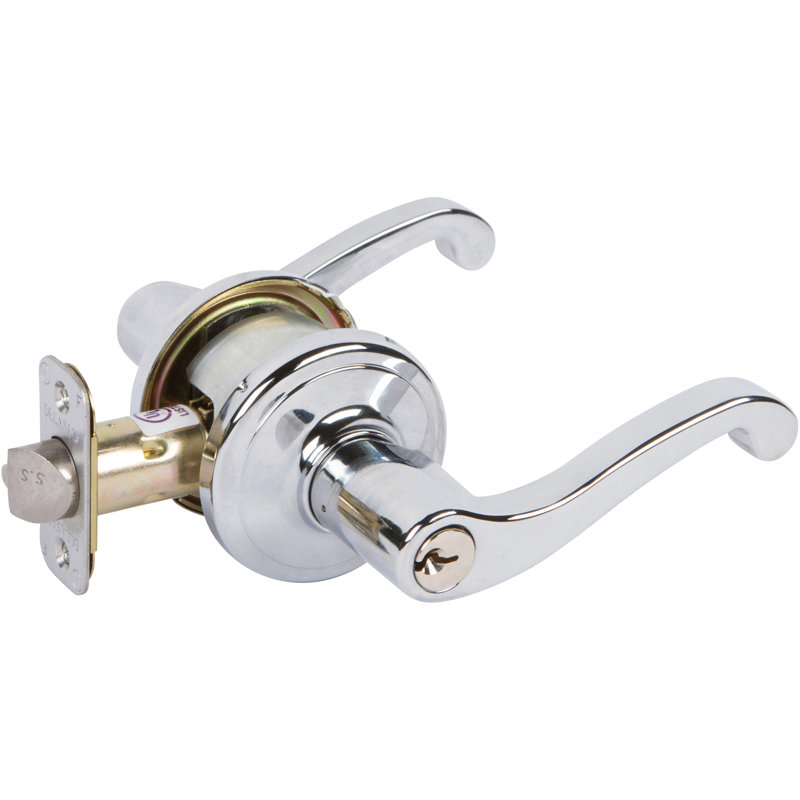 Poignée de porte à clé avec rosette ronde, Chrome