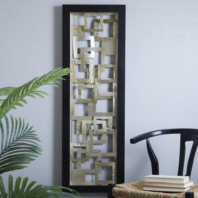 Metal Square Ribbon Geometric Home Wall Decor with Black Frame