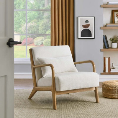 Modern Style Accent Chair With Removable Lumbar Pillow,Solid Wood Legs