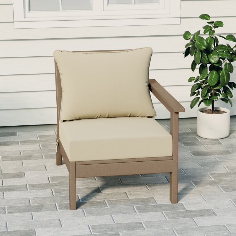 Deep Seating Right Arm Chair With Cushions, Beige, Light Brown