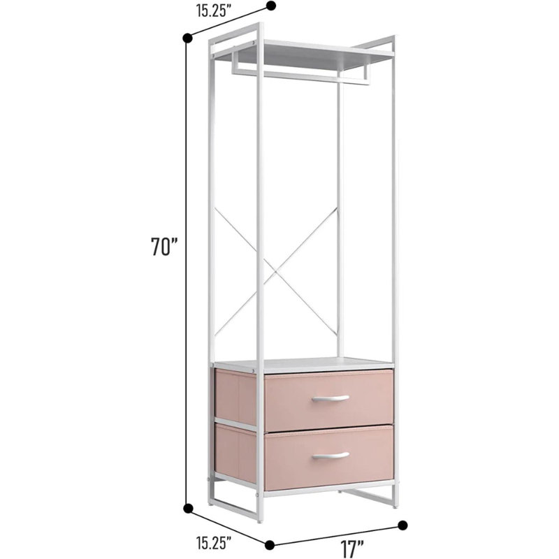 Sorbus 2 Drawer Clothing Rack with Wood Top and Steel Frame, Pink/White