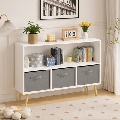 Kids' Multi-functional Bookcase with Collapsible Fabric Drawers for Book Display, Toy Storage, and Interior Decoration