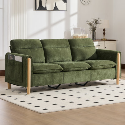 Chenille Sofa,3 Seater Couch,Mid Century Modern Couches with Solid Wood Legs for Living Room