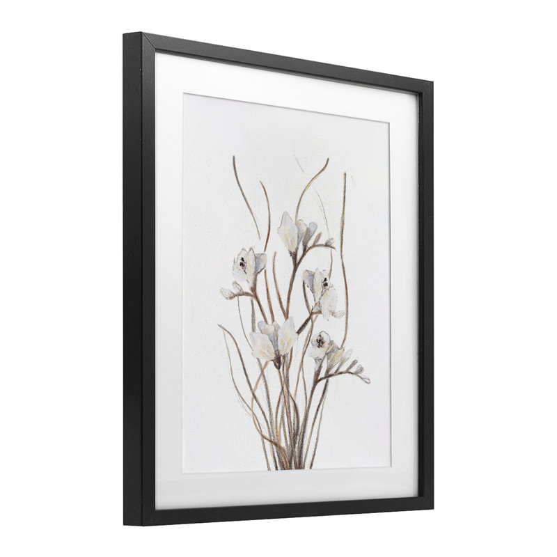 Branches bouclées sur fond blanc, reproduction de verre, design par Lanie Loreth, H 21 po x l 17 po, Cadre noir minuit