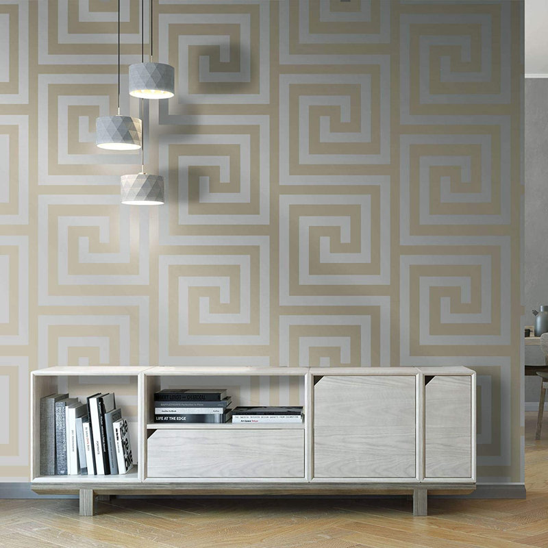 Stallings 10.05m x 53cm Textured Wallpaper Roll, Beige/Silver