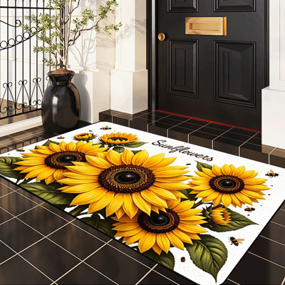  Tapis d'entrée antidérapant pour l'extérieur, 16 po x 24 po, abeille tournesol