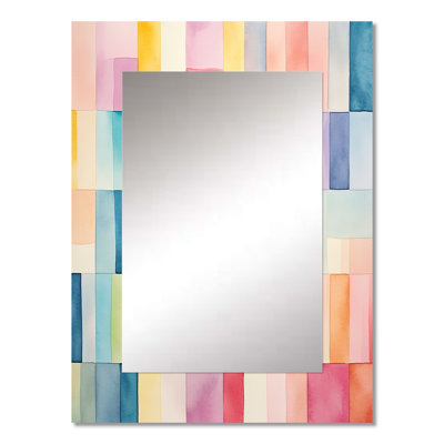 Midcentury pastel color cubes I - Geometric Mirror, Modern Decorative Wall Mirror, Printed Metal Art