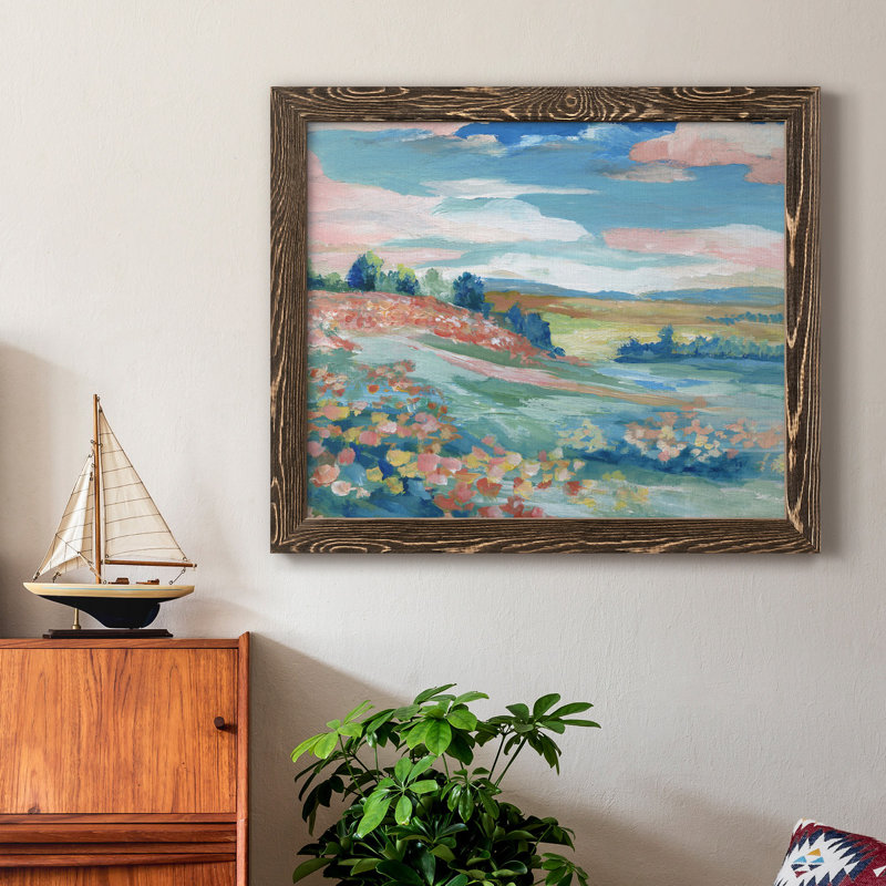Vue pastorale - Peinture sur toile encadrée, H 20 po x l 17 po x P 1,5 po, Noyer