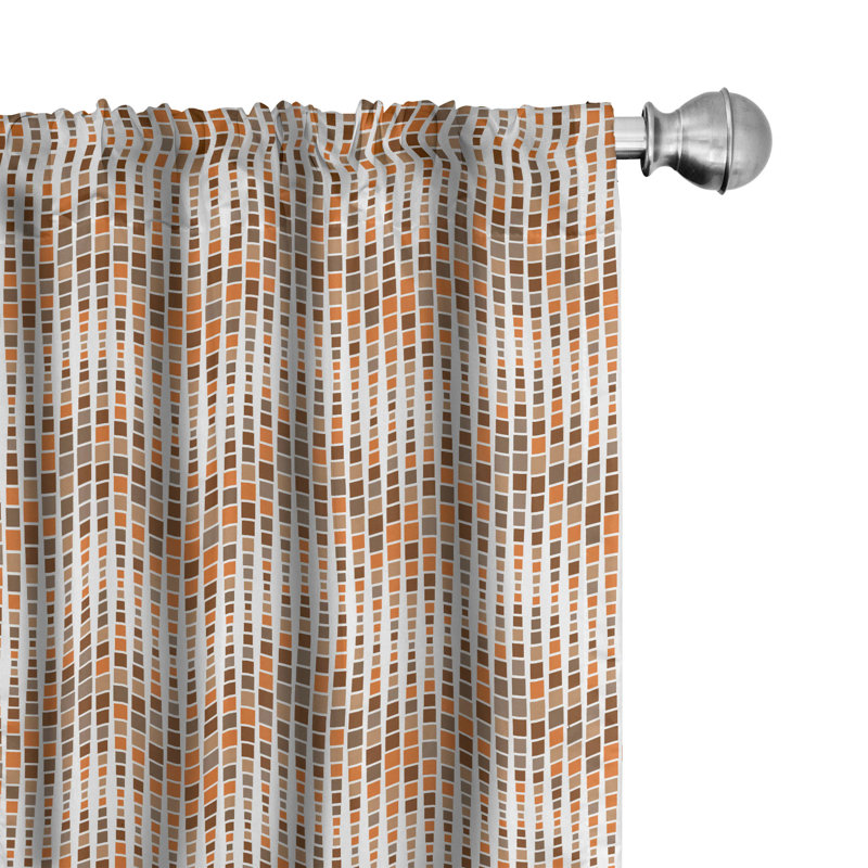 Earth Tones Geometric Semi-Sheer Rod Pocket Curtain Panels, 28" x 63"