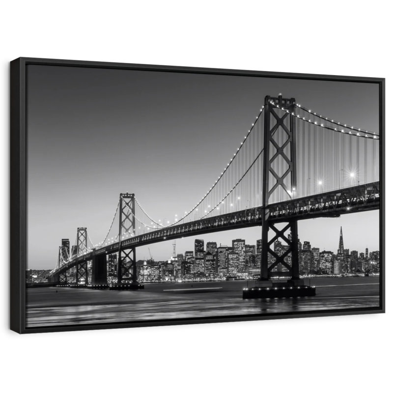«SF Bay Bridge», reproduction sur toile en noir et blanc, H 29 po x l 43 po